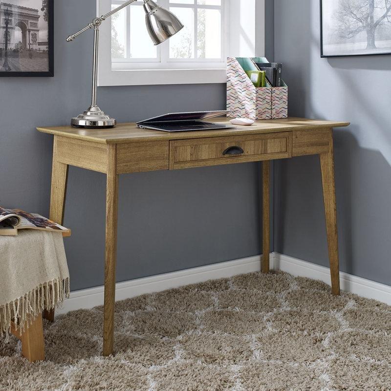 Sarı Masif ve MDF Ahşap Çekmeceli USB Portlu Vintage Çalışma Masası - 121x51 cm - 234439