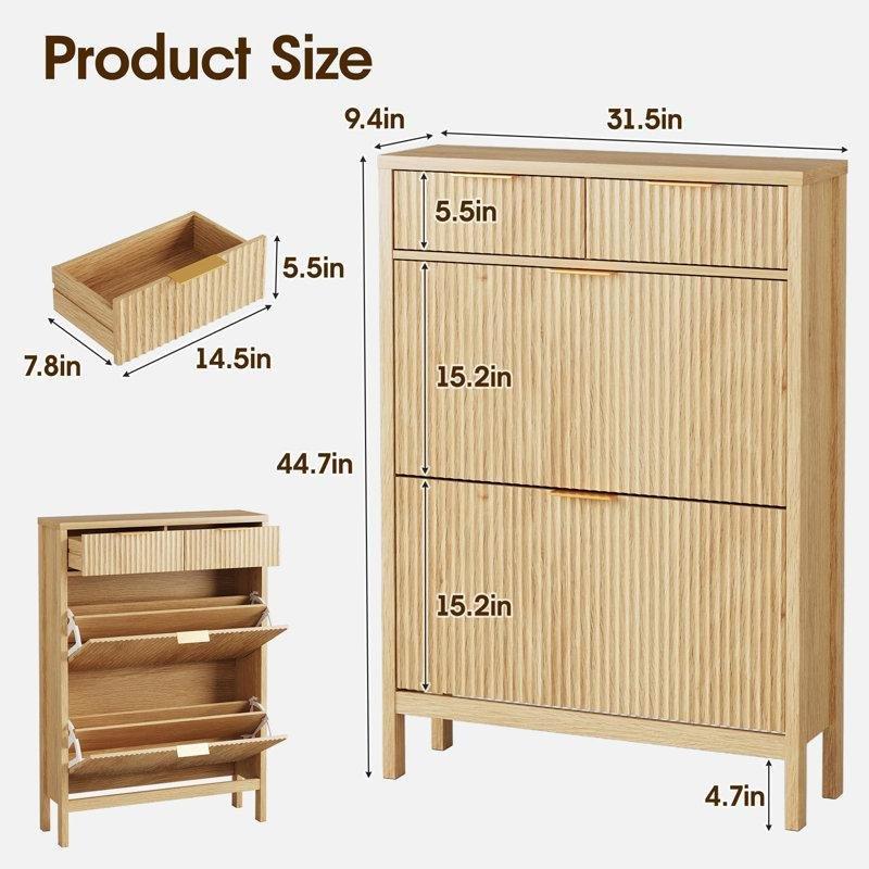 Sarı MDF Dalga Desenli Düşer Kapaklı Çekmeceli Ayakkabılık - 80x24x114 cm - 229335