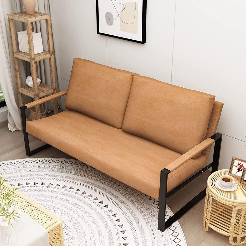 Sarı Suni Deri Metal Ayaklı İkili Koltuk - 117 cm - 205959