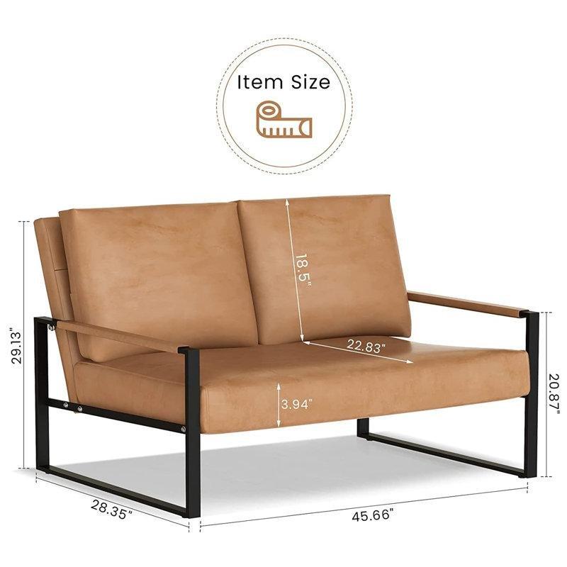 Sarı Suni Deri Metal Ayaklı İkili Koltuk - 117 cm - 205959