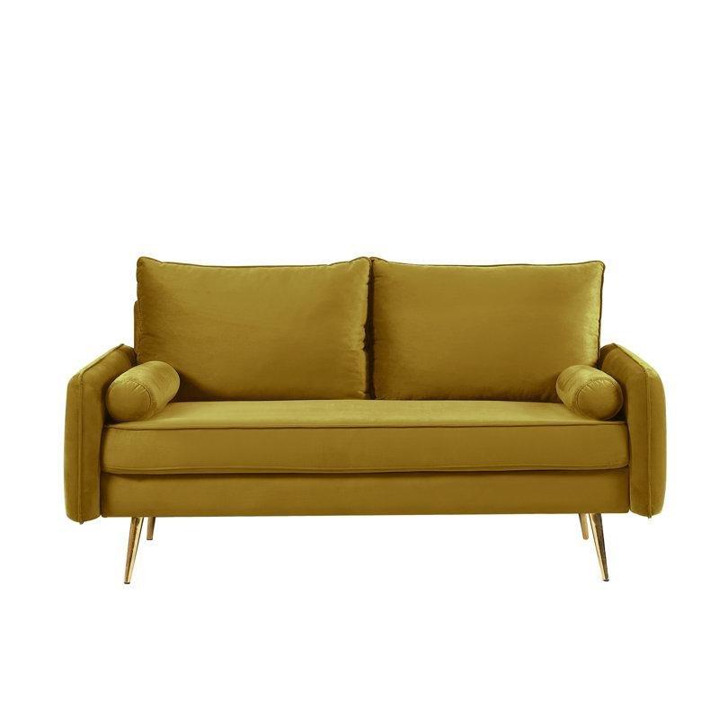 Sarımsı Yeşil Kadife Gold Metal Ayaklı İkili Koltuk - 148 cm - 207690