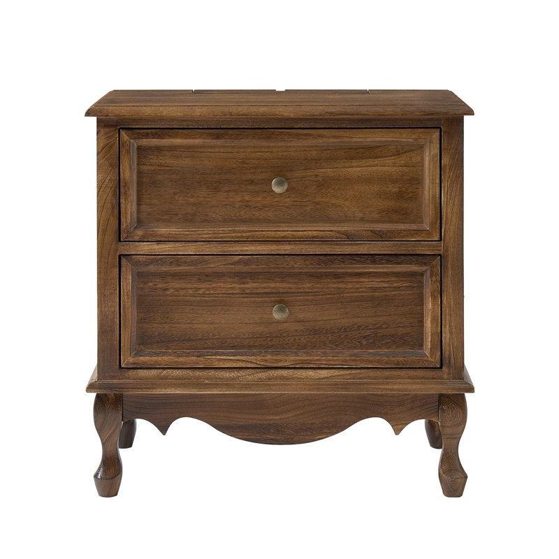 Şarj Üniteli İki Çekmeceli Ahşap Ayaklı Komodin - 61 cm - 223653