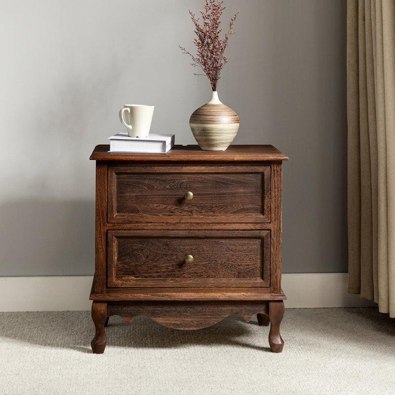 Şarj Üniteli İki Çekmeceli Ahşap Ayaklı Komodin - 61 cm - 223653