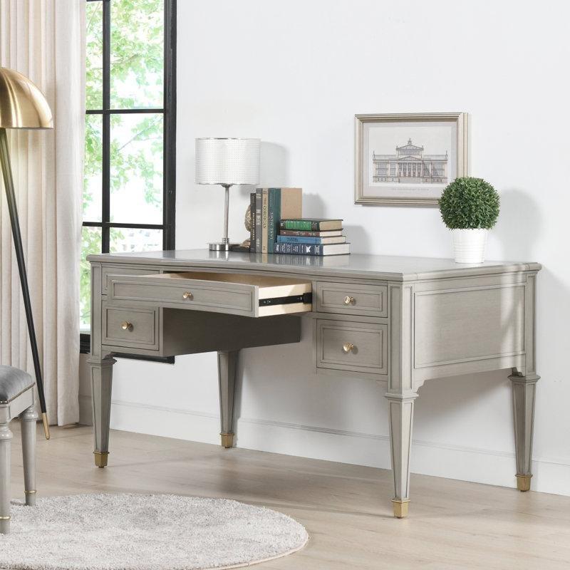 Saten Gold Detaylı Masif Dişbudak ve MDF 5 Çekmeceli Vintage Çalışma Masası - 150x75 cm - 234041