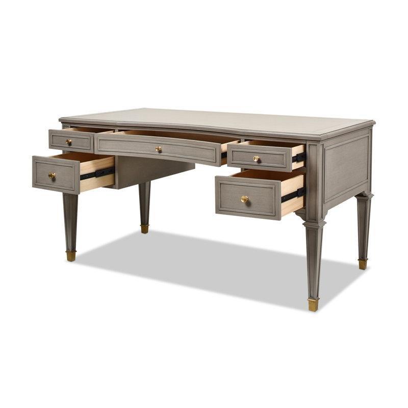 Saten Gold Detaylı Masif Dişbudak ve MDF 5 Çekmeceli Vintage Çalışma Masası - 150x75 cm - 234041