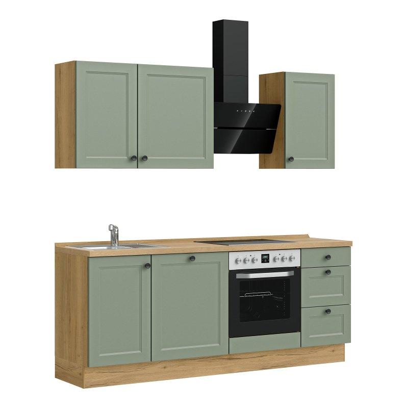 Saz Yeşili ve Sierra Dekor Folyo Kaplı Frenli Kapaklı Mutfak Modeli - 210 cm - 185636
