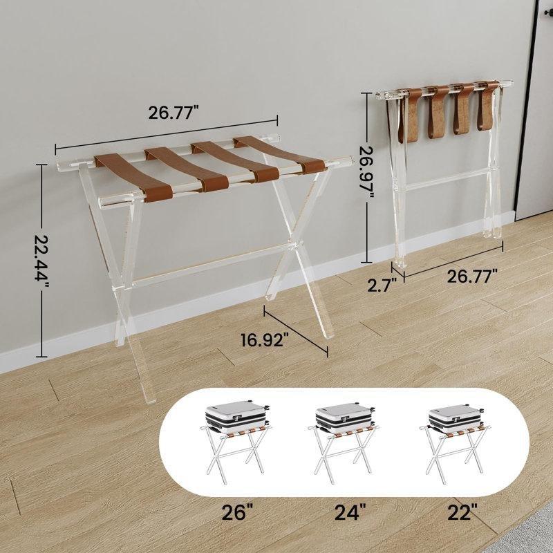Şeffaf Akrilik Kahverengi Deri Kayışlı Katlanabilir Valiz Sehpası - 68 cm - 186866