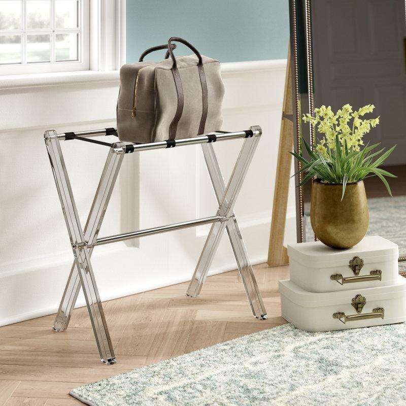 Şeffaf Akrilik ve Metal Katlanabilir Valiz Sehpası - 61x61 cm - 187059