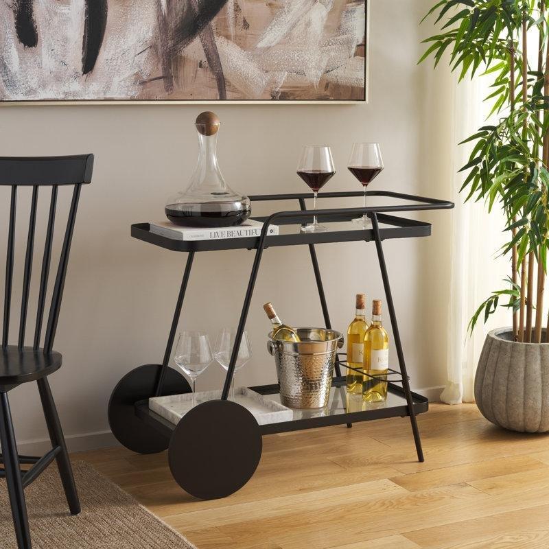 Şeffaf Cam Raflı Demir Tekerlekli ve Kulplu Servis Arabası - 91x48 cm - 178244