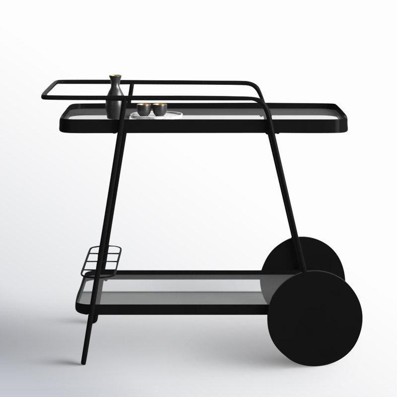 Şeffaf Cam Raflı Demir Tekerlekli ve Kulplu Servis Arabası - 91x48 cm - 178244