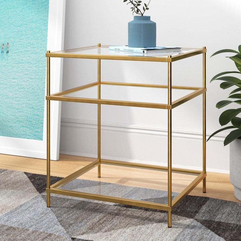 Şeffaf Temperli Cam ve Metal Raflı Komodin - 56x51x67 cm - 223945