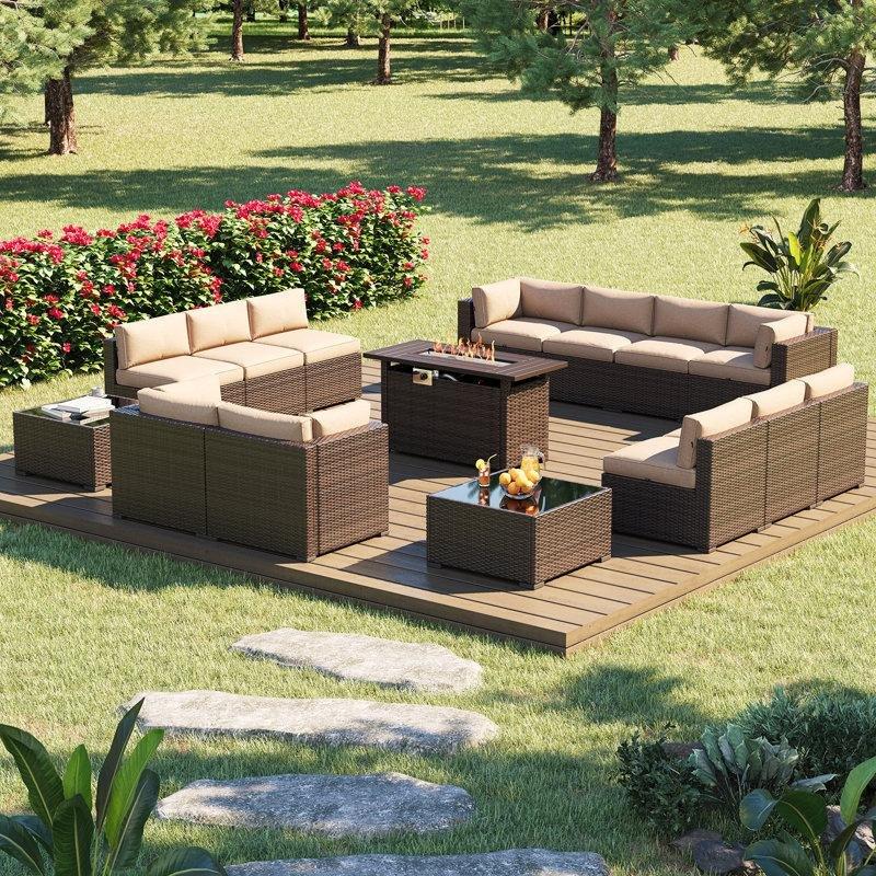 Sentetik Rattan El Örgüsü 12 Kişilik Ateş Çukurlu Modüler Bahçe Takımı - 210737
