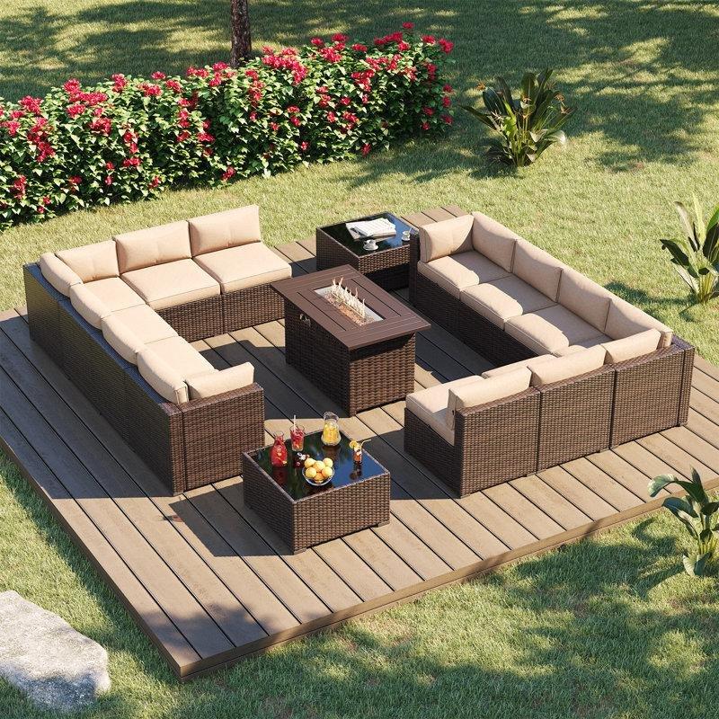 Sentetik Rattan El Örgüsü 12 Kişilik Ateş Çukurlu Modüler Bahçe Takımı - 210737