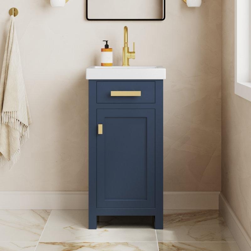 Seramik Tezgahlı Ahşap Yavaş Kapanır Kapaklı Banyo Lavabo Dolabı - 44 cm - 198903