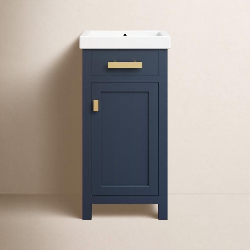 Seramik Tezgahlı Ahşap Yavaş Kapanır Kapaklı Banyo Lavabo Dolabı - 44 cm - 198903