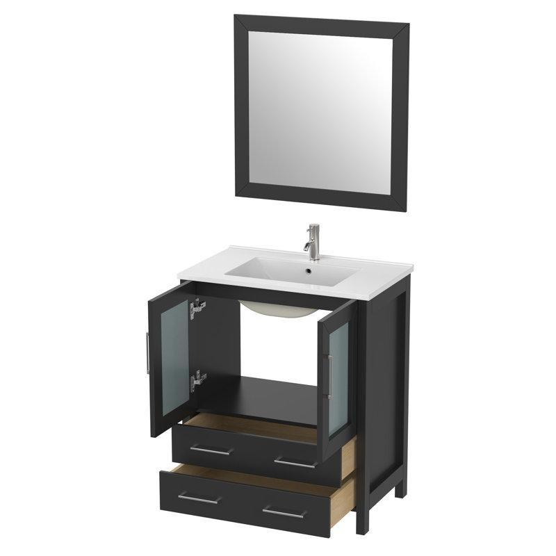 Seramik Tezgahlı Aynalı Masif ve Endüstriyel Ahşap Çekmeceli Banyo Lavabo Dolabı - 77 cm - 201643