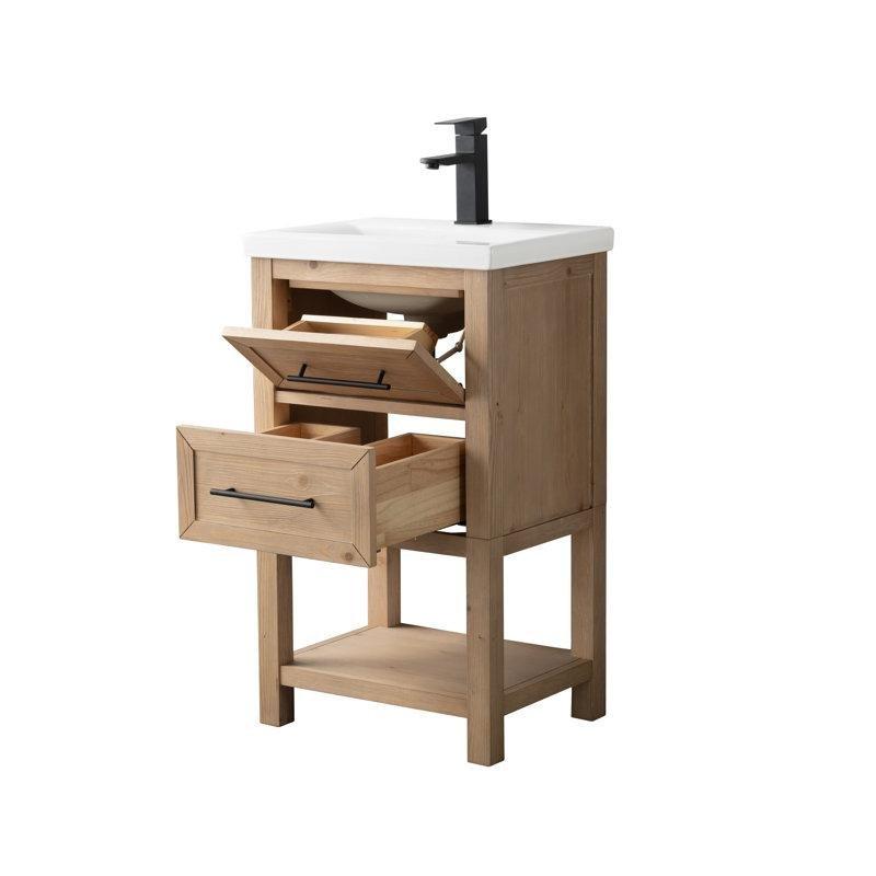 Seramik Tezgahlı Masif Ahşap Yavaş Kapanır Çekmeceli Banyo Lavabo Dolabı - 51 cm - 199346