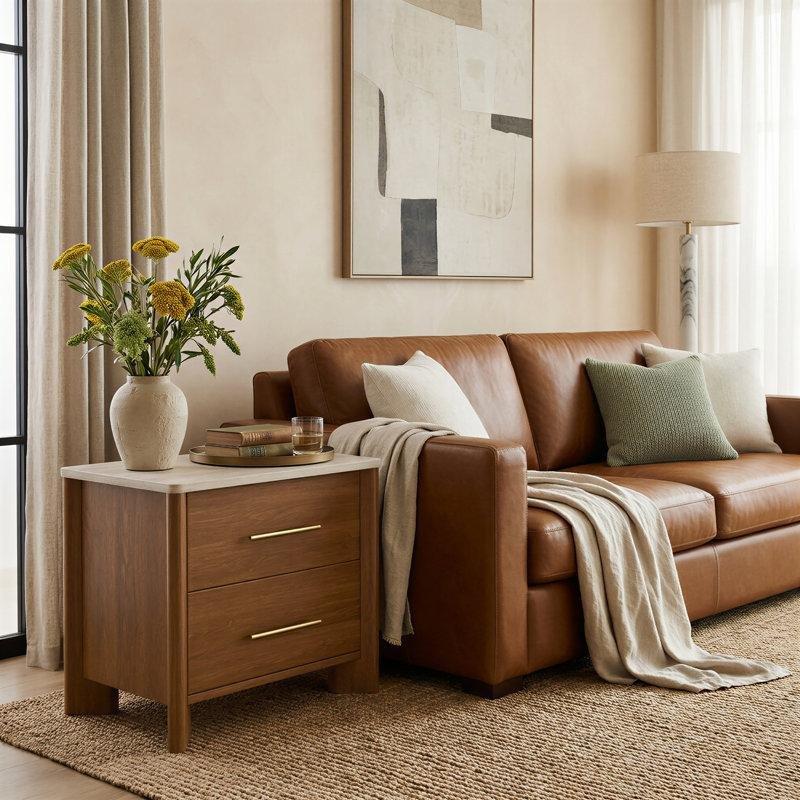 Sıcak Kestane MDF Traverten Görünümlü İki Çekmeceli Komodin - 60 cm - 223163