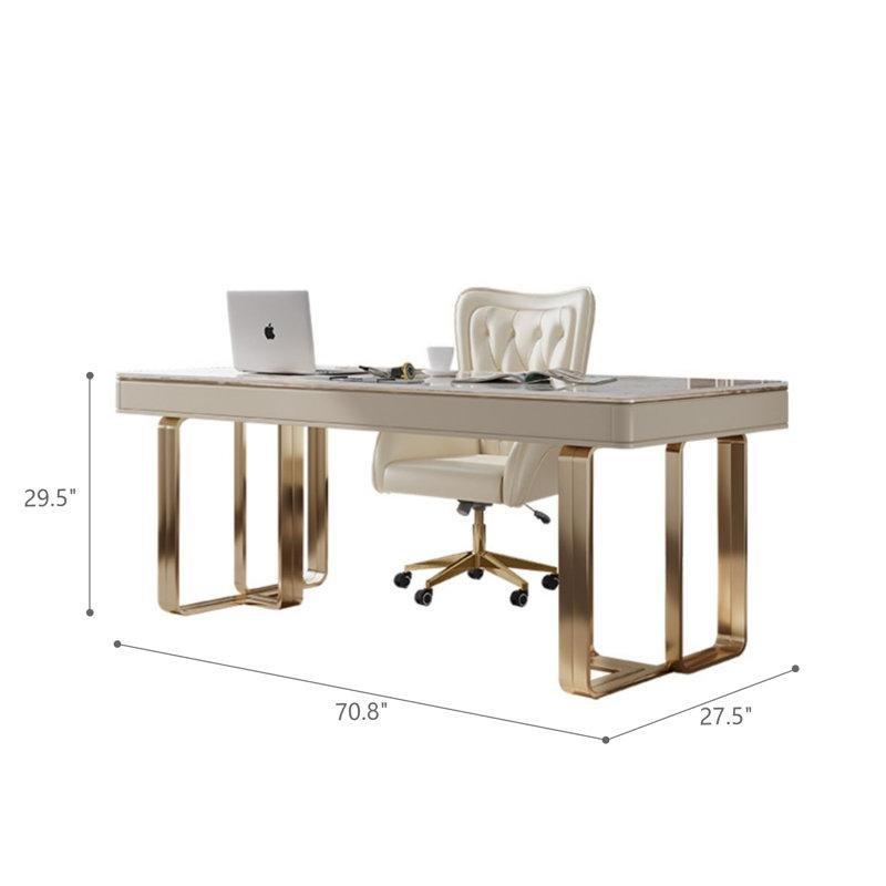 Sinterlenmiş Taş Tablalı Gold Metal Ayaklı Dahili Prizli Çekmeceli Ofis Masası - 180 cm - 177286
