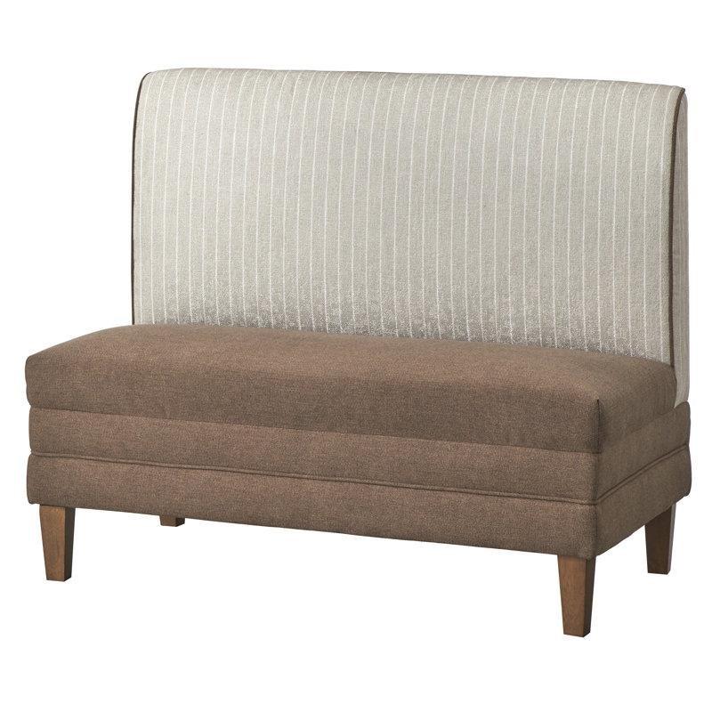 Sırtlı Çizgili Polyester Döşemeli Masif Ahşap Ayaklı İki Kişilik Bench - 164203
