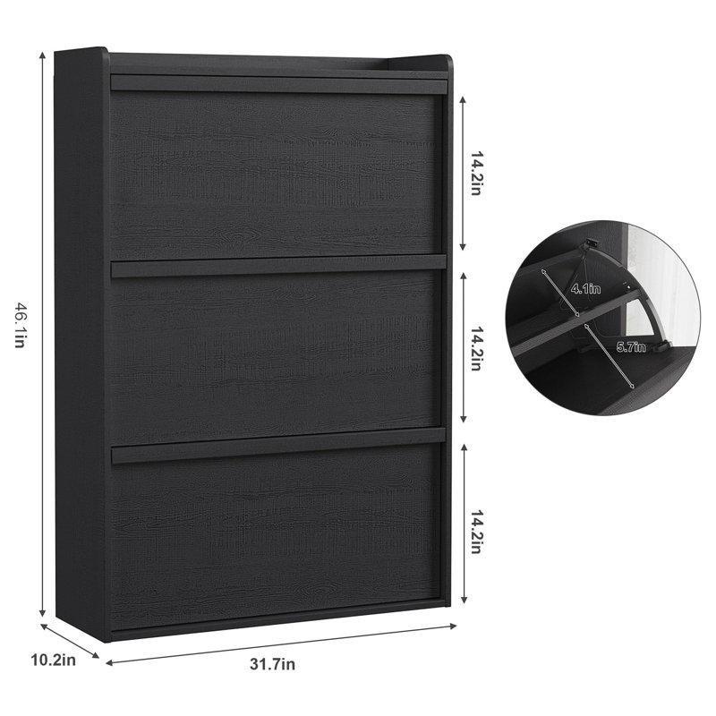 Siyah Ahşap 3 Düşer Kapaklı Ayarlanabilir Raflı Ayakkabılık - 81x27x118 cm - 227378