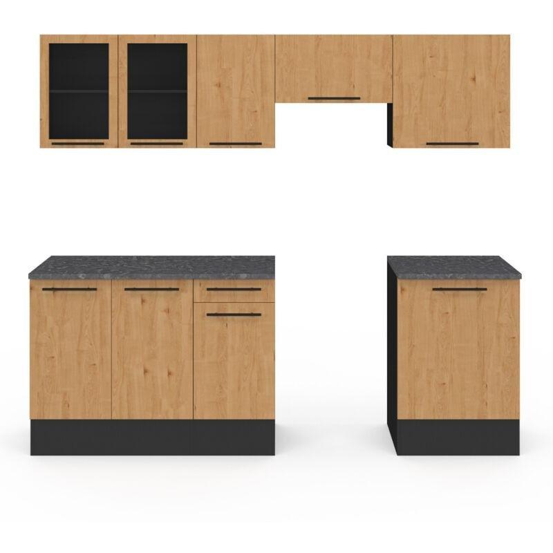 Siyah Ahşap Beton Görünümlü Tezgahlı 7 Parça Mutfak Modeli - 240 cm - 186210