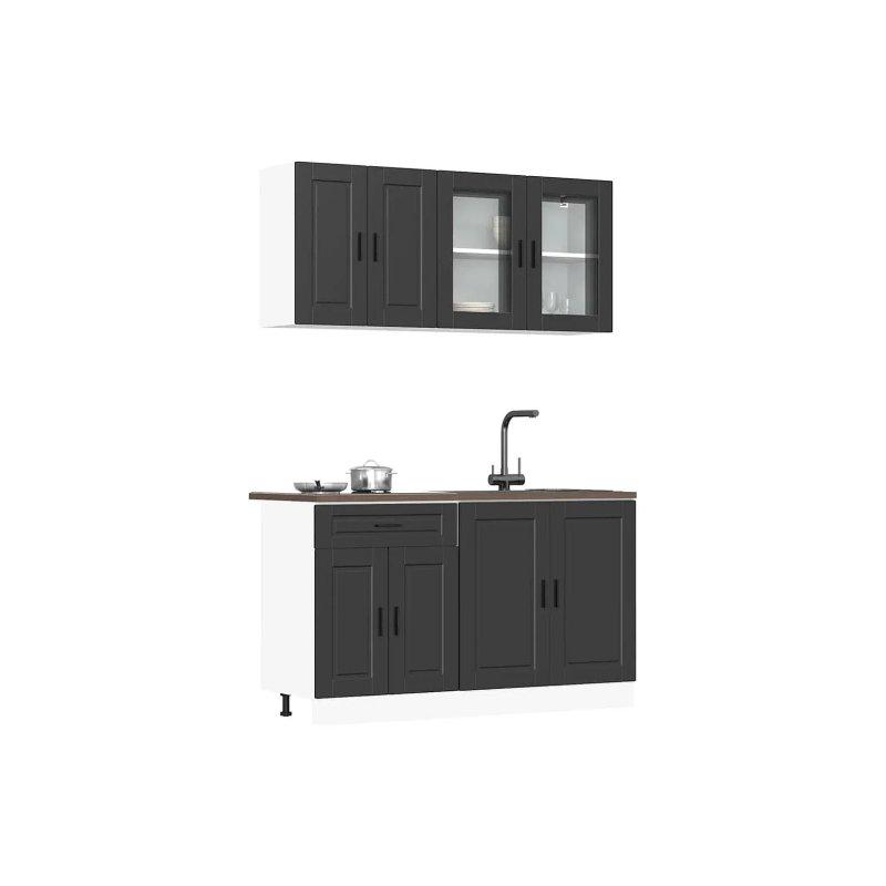 Siyah Ahşap Cam Kapaklı 4 Parçalı Mutfak Modelleri - 186625