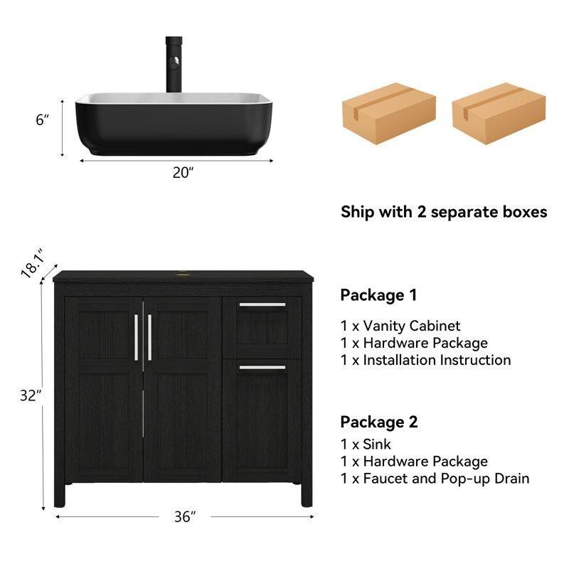 Siyah Ahşap Çekmeceli Ayaklı Banyo Lavabo Dolabı - 91 cm - 199606