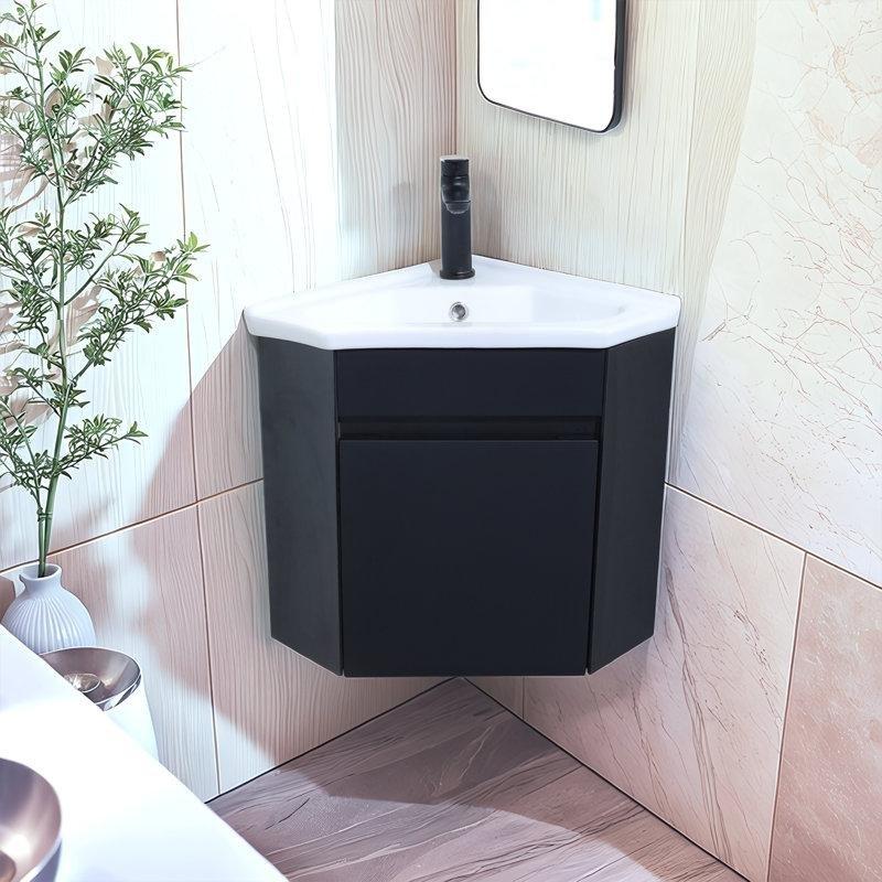 Siyah Ahşap Duvara Monte Köşe Banyo Lavabo Dolabı - 41 cm - 198481