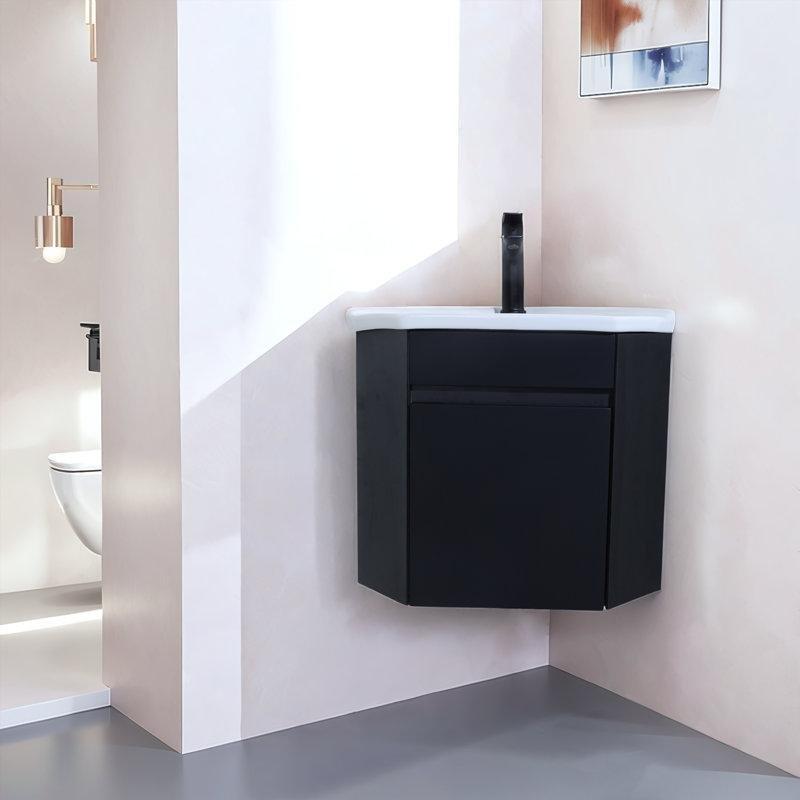 Siyah Ahşap Duvara Monte Köşe Banyo Lavabo Dolabı - 41 cm - 198481