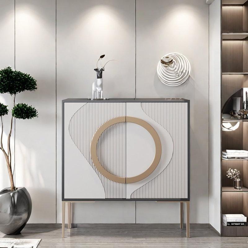 Siyah Ahşap Gold Kulplu 3 Raflı Ayakkabılık - 100 cm - 228686