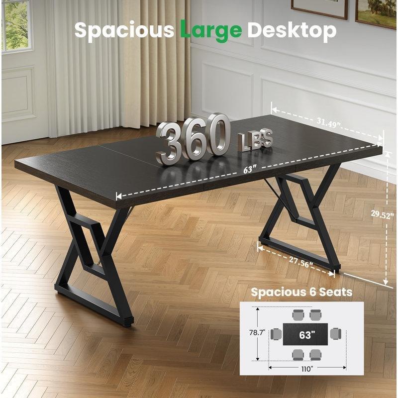 Siyah Ahşap Metal Ayaklı X-Çerçeve Geniş Ofis Masası - 161x81 cm - 177377