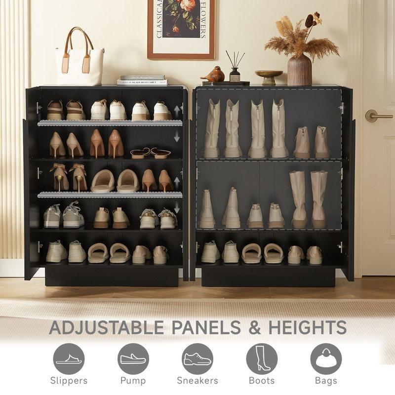 Siyah Ahşap Rattan Kapaklı 5 Raflı Ayakkabılık - 81x81x95 cm - 230098