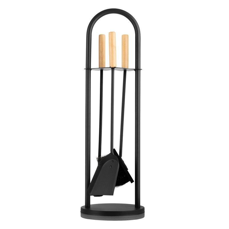 Siyah Ahşap Saplı Çelik Stantlı 4 Parça Şömine Maşa Takımı - 69 cm - 188947