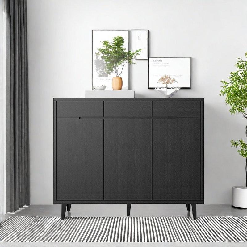 Siyah Ahşap ve Metal 3 Çekmeceli 5 Raflı Ayakkabılık Dolap - 120x105 cm - 227621