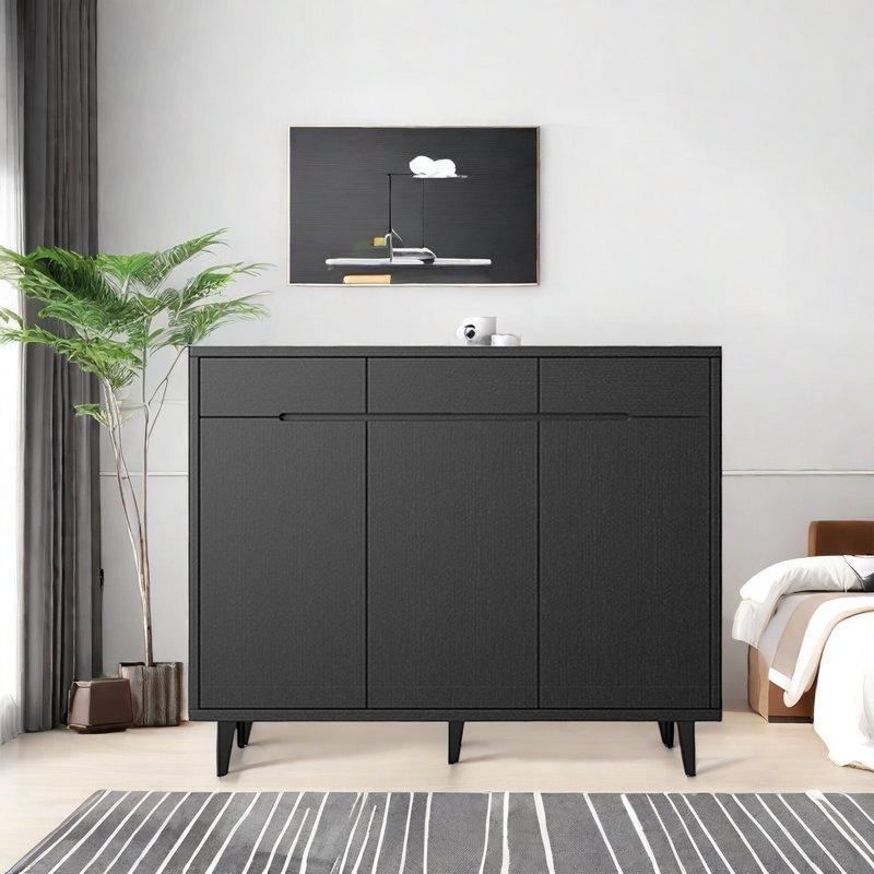 Siyah Ahşap ve Metal 3 Çekmeceli 5 Raflı Ayakkabılık Dolap - 120x105 cm - 227621