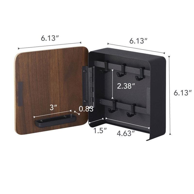 Siyah Ahşap ve Metal Mıknatıslı Duvara Monte Anahtar Kutusu - 16x16x6 cm - 173364