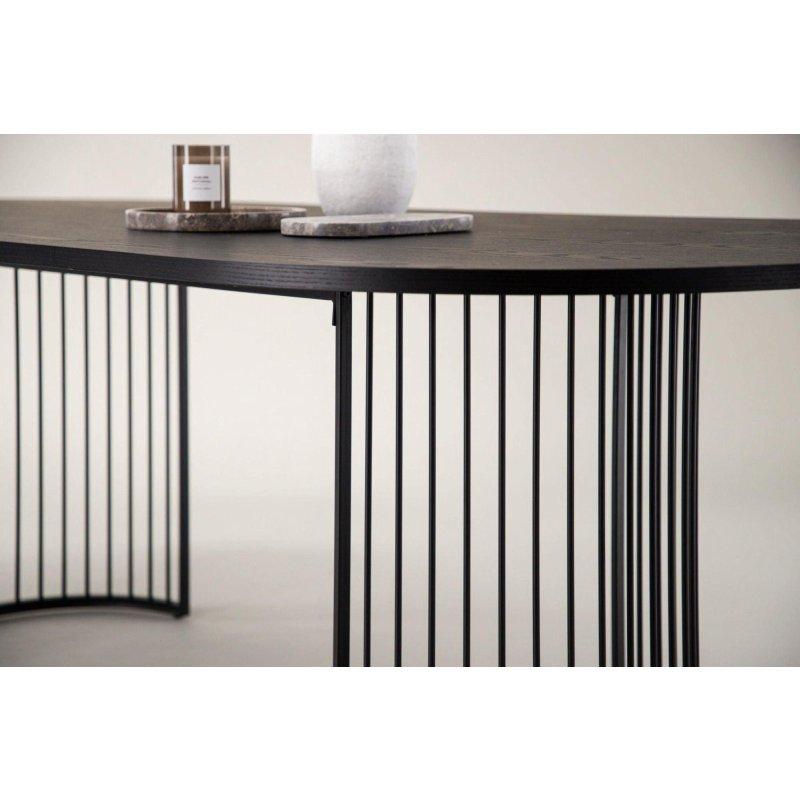 Siyah Ahşap ve Metal Oval Nervürlü Ayaklı Bohem Yemek Masası - 220x110 cm - 235726