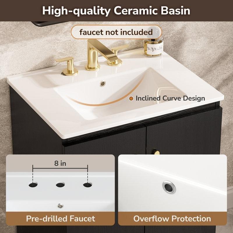 Siyah Alüminyum Çift Kapaklı Seramik Lavabolu Ayaklı Banyo Dolabı - 62 cm - 197592