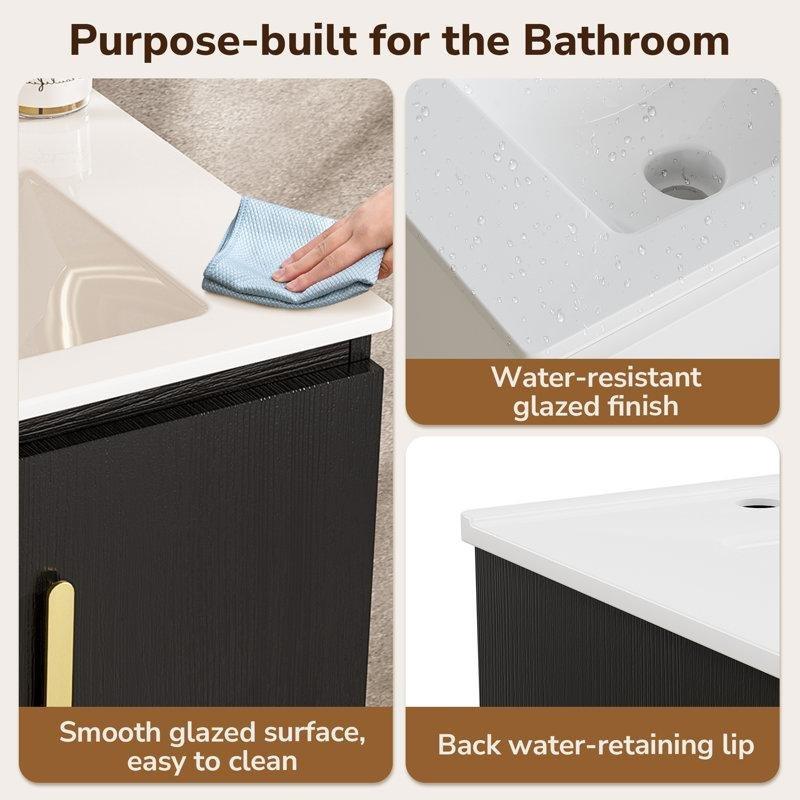 Siyah Alüminyum Çift Kapaklı Seramik Lavabolu Ayaklı Banyo Dolabı - 62 cm - 197592