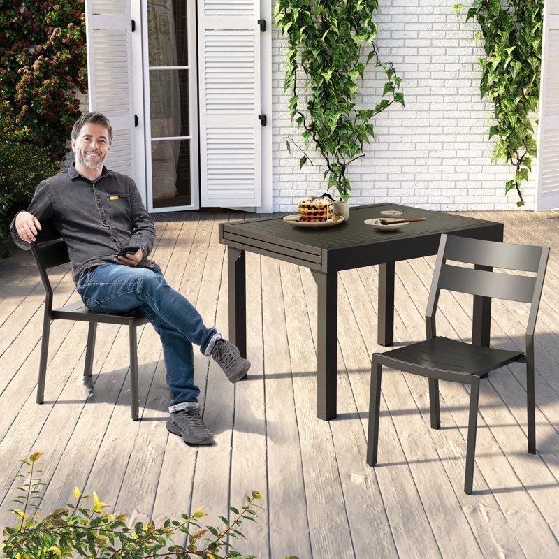 Siyah Alüminyum İstiflenebilir Kolsuz Bahçe Sandalyesi Seti 2 Adet - 173643