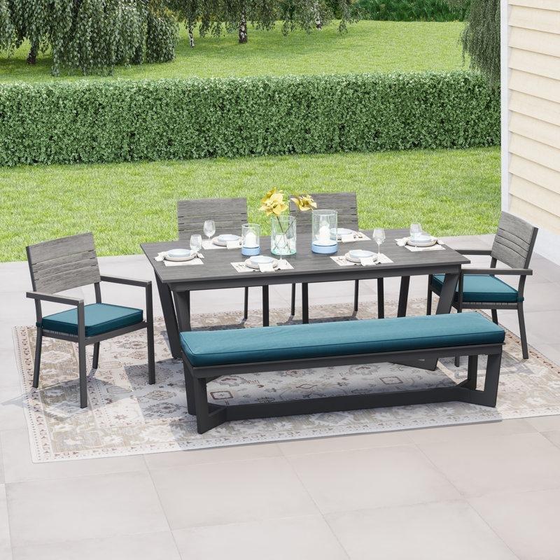 Siyah Alüminyum Minderli 6 Kişilik Bahçe Masa Takımı Açık Gri WPC Tablalı - 200x100 cm - 213892