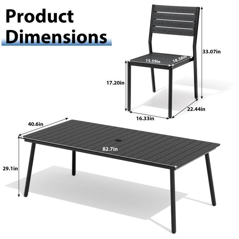 Siyah Alüminyum ve Ahşap Kompozit Şemsiye Delikli 8 Kişilik Bahçe Masa Takımı - 210x103 cm - 216791