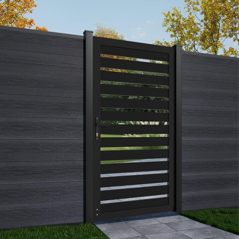 Siyah Alüminyum Yatay Çıtalı Tekerlekli Bahçe Kapısı - 92x180 cm - 172610