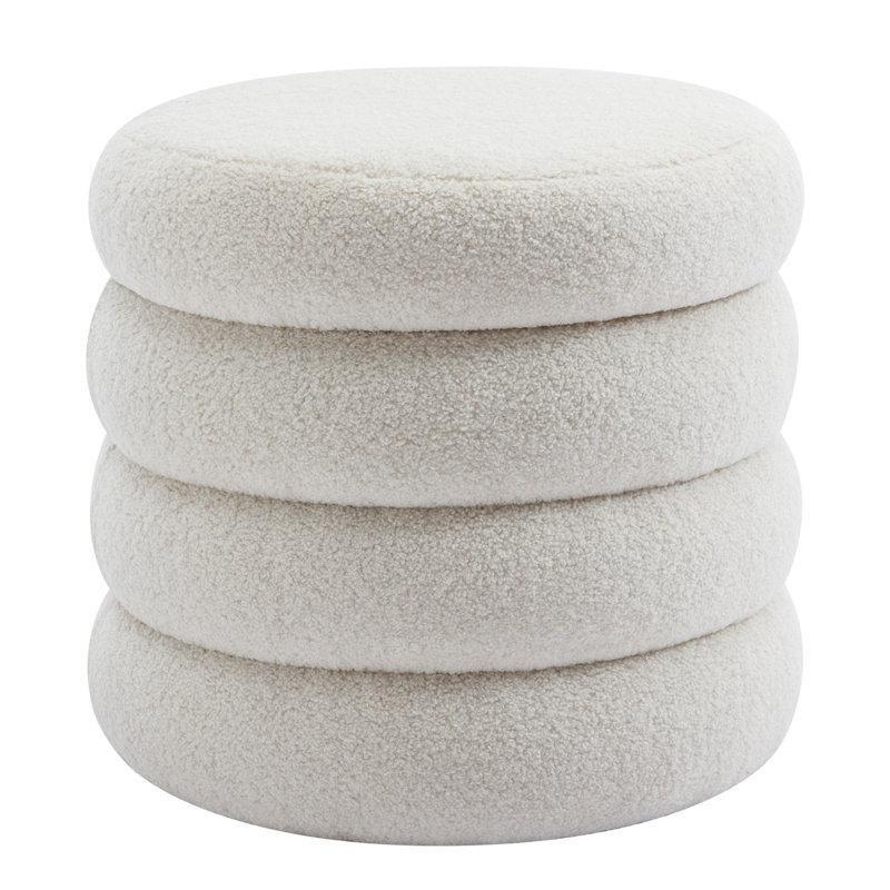 Siyah Ayaklı Bukle Kumaş Kapitoneli Yuvarlak Sandıklı Puf - 50 cm - 164800