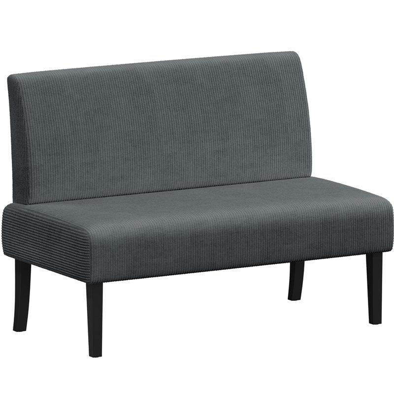 Siyah Ayaklı Fitilli Kadife Masif Ahşap Kolsuz İkili Koltuk - 100 cm - 208084