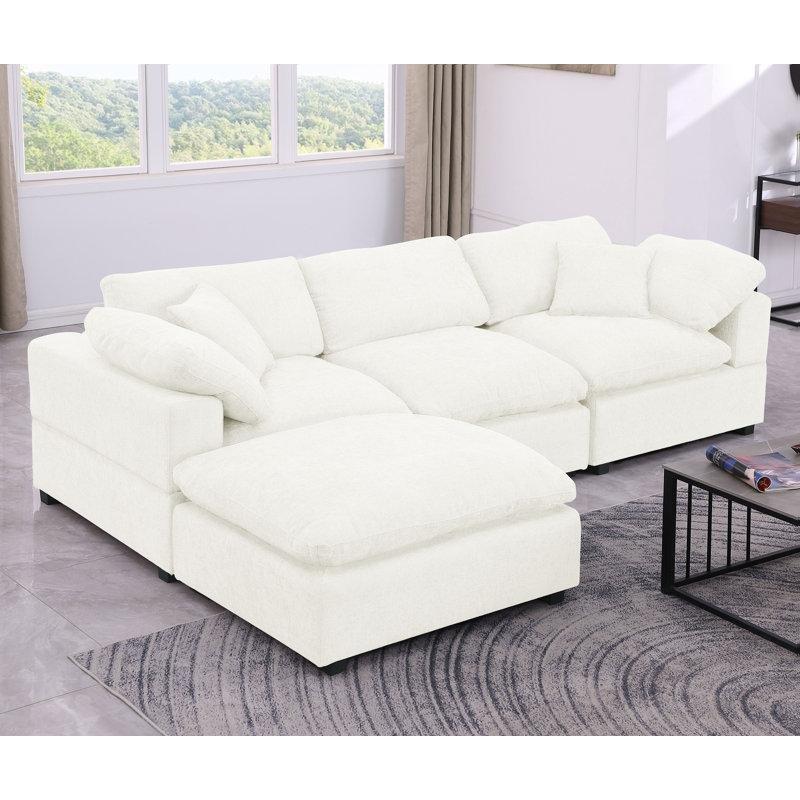 Siyah Ayaklı Polyester Kumaş Modüler 4 Kişilik Puflu Köşe Koltuk - 281 cm - 195084