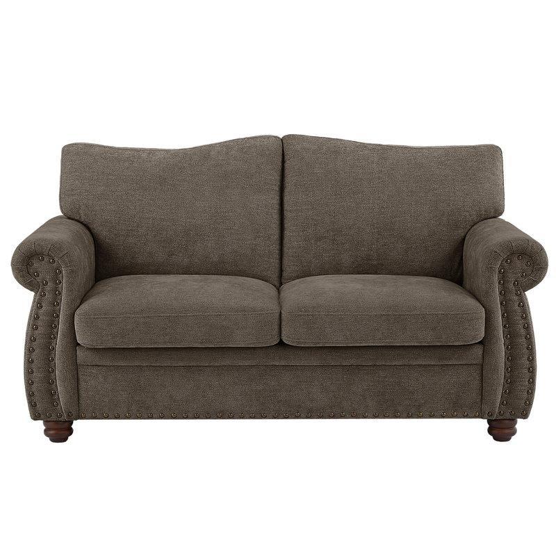 Siyah Ayaklı Şönil Kumaş Çivi Detaylı Chester İkili Koltuk - 168x87x95 cm - 208026