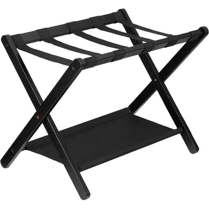 Siyah Bambu Katlanabilir Raflı Valiz Sehpası - 68 cm - 186989
