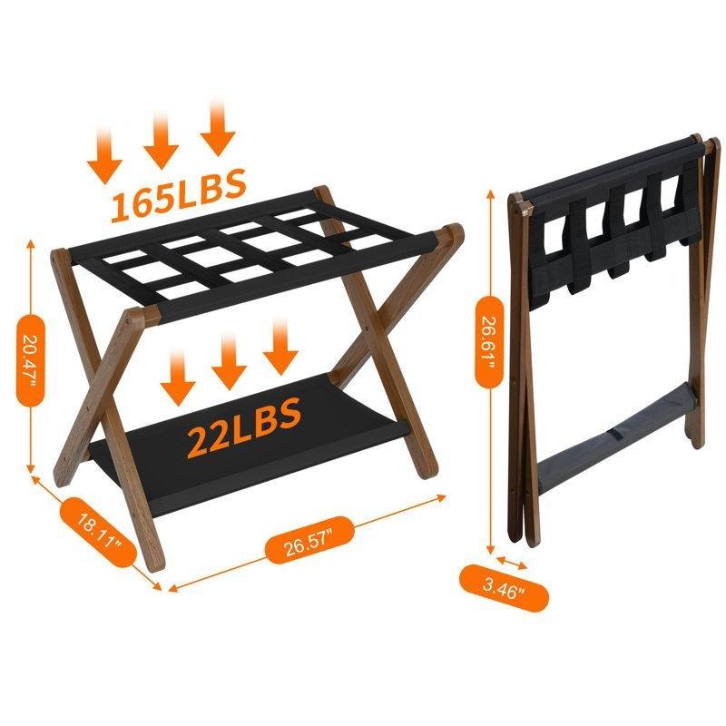 Siyah Bambu Katlanabilir Raflı Valiz Sehpası - 68x46x52 cm - 186889